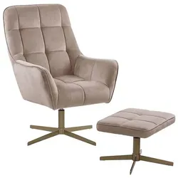 BELIANI Sessel mit Hocker Beige Samt Gesteppt - Modernes Gartensofa mit elegantem Samtbezug, dicker Polsterung für höchsten Komfort und stabilen goldenen Metallgestell. Ideal für entspannte Stunden im Freien.