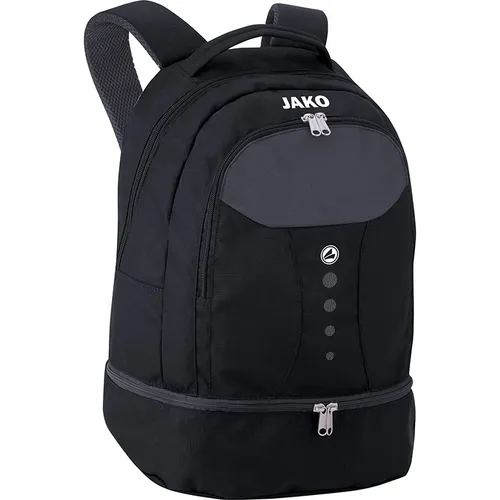 JAKO Rucksack Striker - Schwarz/Grau - Vielseitiger JAKO Rucksack für Sport und Freizeit. Robustes Polyester 600D, großzügige Fächer und gepolsterte Tragegurte sorgen für Komfort und Funktionalität. Ideal für Training oder Reisen.