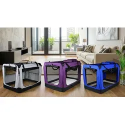 Hundebox Bello XXXL Navyblau - Faltbare Autotransportbox für Hunde und Katzen - Faltbare Hundebox Bello in Navyblau, Größe XXXL (102x69x69 cm). Robuster Metallrahmen, ideal für Reisen und als Rückzugsort. Mit praktischen Taschen und guter Belüftung für optimalen Komfort.