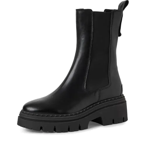 Tamaris Damen Stiefel Leder schwarz 39 - Wanderschuhe mit modernem Blockabsatz (60 mm) für eleganten Komfort. Herausnehmbares Fußbett und elastische Einsätze garantieren eine perfekte Passform und unkompliziertes Anziehen – ideal für den Alltag.