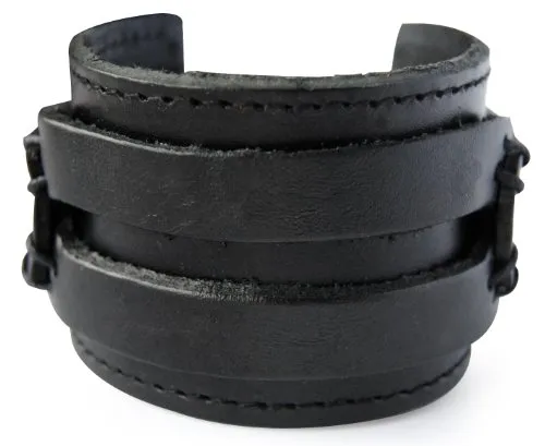 axy LAB1-1 LEDERARMBAND BREIT Serie! ECHT Leder Armband Vintage Leather Bracelet! Surferarmband Herren (Schwarz/Black)