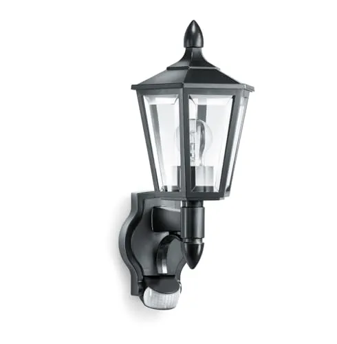 Steinel Außenleuchte L 15 S schwarz - Wandleuchte mit 180° Bewegungsmelder, max. 10 m Reichweite und klassischem Design für stilvolle Gartenbeleuchtung