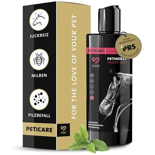 Peticare Anti-Parasiten Pferde-Shampoo | gegen Milben Flöhe Pilze | lindert effektiv Juckreiz & unterstützt Regenerationsprozess | einzigartiges PRS® System für Lange Wirkung – petHorse Health 2021
