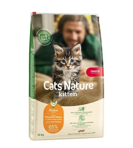 mera Cats Nature Kitten Huhn - Getreidefreies Premium-Katzenfutter 10kg - Hochwertiges Trockenfutter für Katzen mit hohem Fleischanteil, ideal für empfindliche Tiere. Natürlich und ohne Getreide – für ein artgerechtes Futtererlebnis.