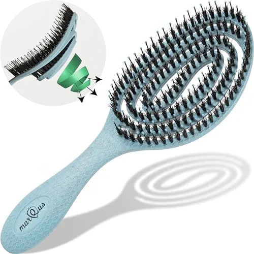 Bio Haarbürste ohne Ziepen mit Wildschweinborsten - Entwirrbürste mit einzigartiger Spirale, nachhaltiges Material - perfekt für nasse&trockene Haare, mehr Glanz, Volumen & gesunde Haarpflege, Blau