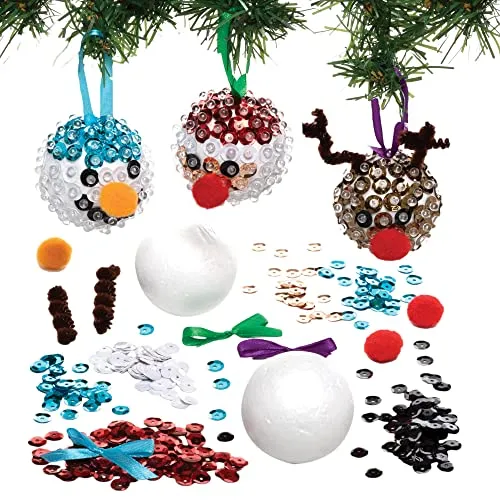 Baker Ross FC101 Weihnachten Pailletten Dekoration Bastelset - 4er Pack, Bastelt Eure Eigenen Weihnachtsdekorationen, Kugel Dekorationen für Kinder zum Basteln und Aufhängen