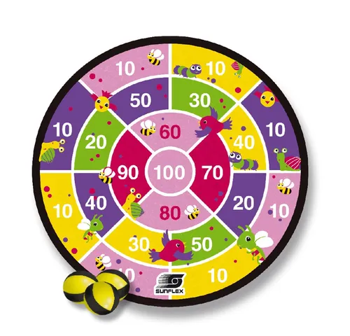 Sunflex Klett-Dartscheibe Youngster pink (inkl. 6 Bälle) - Die Sunflex Klett-Dartscheibe Youngster bietet mit zwei verschiedenen Designs Spielspaß für Jungen und Mädchen. Ideal für drinnen und draußen, fördert sie spielerisch Koordination und Konzentration.