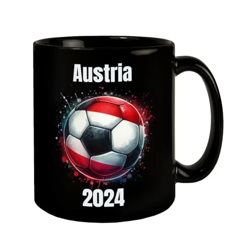 Fußball Österreich Flagge Tasse in Schwarz EM 2024 rot-weiß-rot Landessymbol Sport Ball Länderfarben