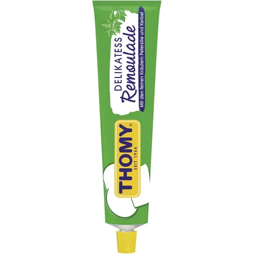 THOMY Delikatess Remoulade, 200ml Tube - Vegetarische Mayonnaise mit feinen Kräutern, aus natürlichen Zutaten ohne Konservierungsstoffe. Ideal für Sandwiches und kalte Gerichte, praktischer und recycelbarer Tubenpack.