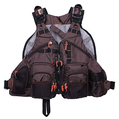 Kylebooker Fliegenfischen Weste Angelweste Einstellbare Größe Maschen Mutil-Taschen Jacke (Braun)
