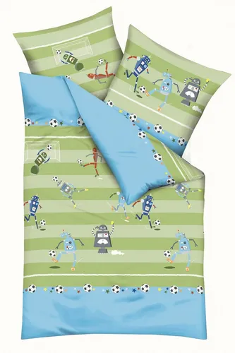 Kaeppel Kinderbettwäsche "Robo Football" 2-teilig - Bettwäsche-Sets mit coolem Fußball-Roboter-Motiv, aus strapazierfähigem Renforcé für angenehmen Schlaf und einfache Handhabung dank Reißverschluss.