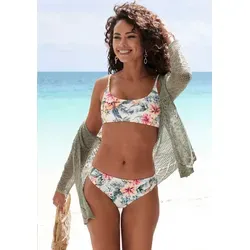Bustier-Bikini-Top LASCANA "Salsa", Damen, Gr. 38 - Bademode mit einzigartigem Blumenprint: Bustier-Bikini-Top von Lascana aus recyceltem Polyamid, mit verstellbaren Trägern und herausnehmbaren Softcups für optimalen Komfort.