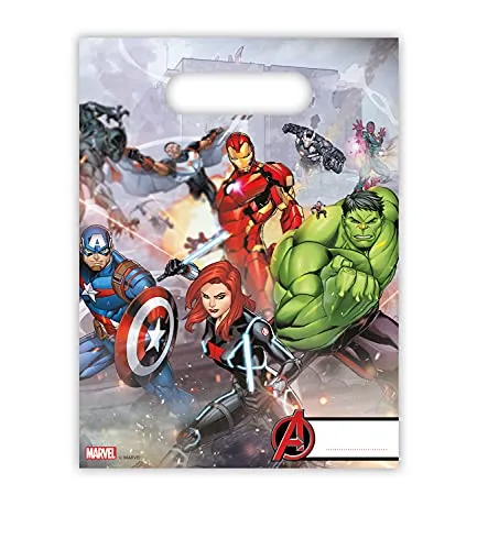 Procos 87969 - Party-Beutel Mighty Avengers, 6 Stück, Größe 23 x 16,5 cm, mit Tragelasche, Tüten, Give-Away, Gast-Geschenk, Geburtstag, Mottoparty