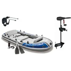 Intex Motorbootset Excursion 5 mit Heckspiegel und Elektromotor TRS62 - Schlauchboot Set für bis zu 5 Personen, inklusive leistungsstarkem Elektromotor und praktischen Heckspiegel für einfaches Manövrieren.