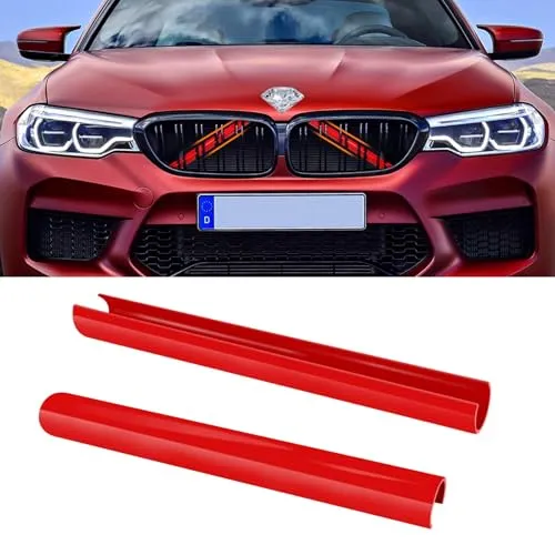 TTCR-II 2PCS Frontgrill Einsatz,Streifen Kühlergrill Einsätze Zierleiste, Kompatibel mit BMW 1er 2er 3er 4er 5er 6er 7er, F20 F21 F22 F23 F30 F31 F32 F33 F36 G30 G32 G11 G12 G14 Grill Streifen(Rot)