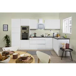 Respekta Winkelküche Lorena 345 x 172 cm - Grifflos in Weiß - Küchenzeile mit ergonomischer Arbeitshöhe, hochwertigen Granit-Optik Arbeitsplatten und Soft Close Funktion für ein modernes Kocherlebnis.