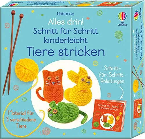 Alles drin! Schritt für Schritt kinderleicht Tiere stricken: Komplett-Set mit Zubehör - Stricken: Komplett-Set zum einfachen Nachstricken von süßen Tieren für kreative Bastelstunden.