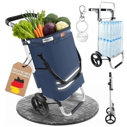 Allyson Klappbarer Einkaufstrolley mit Kühlfach - Praktischer 2-in-1 Einkaufstrolley mit 56L Kapazität und abnehmbarer Tasche. Robuster Aluminiumrahmen, wasserdichtes Material und flüsterleise All-Terrain-Räder machen das Einkaufen zum Vergnügen.