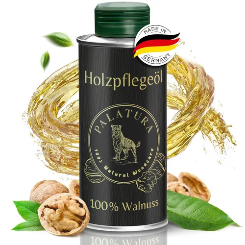 Palatura Walnussöl für Holz - Umweltfreundliches Holzöl - Holzöl für Innen und Außen, lebensmittelecht, seidenmatt, ideal für umweltbewusste Pflege von Holzoberflächen. 250ml für 2-10 m².