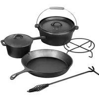 El Fuego Dutch Oven 5 tlg. Set AY4661 - Grillzubehör, 5-teiliges Set aus robustem Gusseisen, ideal für schmackhafte Gerichte auf Feuerofen oder Grill.