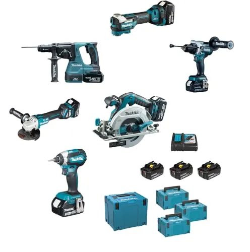 Makita DLX6126JX1 Combo Kit 18V 5 Ah - Werkzeugsets mit 18V Akkus und leistungsstarken Geräten für vielseitige Anwendungen, ideal für Profis und Heimwerker.
