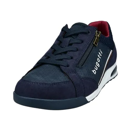 Bugatti Herren-Schnürhalbschuh Trevor Blau-Weiß-Rot - Komfortabler Sneaker in Dunkelblau - Sneaker mit hohem Tragekomfort, optimierter Dämpfung und rutschhemmender Laufsohle. Ideal für modische Outfits und den Alltag.