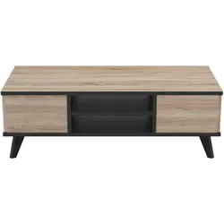 CALICOSY Wayne - Niedriger Tisch mit 2 Schubladen und 2 Ablagen - Der CALICOSY Wayne Couchtisch vereint modernen Industrie-Stil mit praktischer Funktionalität. Mit 2 Schubladen und 2 offenen Ablagen bietet er viel Stauraum und passt ideal in kleine Wohnzimmer.