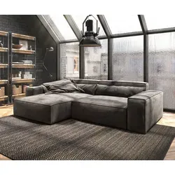 DELIFE Eckcouch Sirpio XL Mikrofaser Khakibraun 270x170 cm - Sofas & Couches mit variabel montierbarer Recamiere für großzügige Liegefläche und maximalen Komfort. Zeitloses Design in Khakibraun, inklusive Nieren- und Wurfkissen.