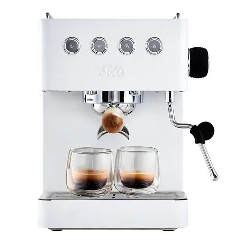 Solis Gran Gusto Siebträger Kaffeemaschine 58 mm, 15 Bar, Weiß - Entdecken Sie die Solis Gran Gusto Espressomaschine mit 15 Bar Druck. Ideal für Kaffeeliebhaber, ausgestattet mit Milchaufschäumer und abnehmbaren Teilen für einfache Reinigung. Perfekt für köstliche Kaffeevariationen!