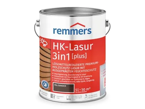 Remmers HK-Lasur 3in1 [plus] palisander, matt, 5 Liter - Premium Holzlasur für außen mit 3-fach Holzschutz: Imprägnierung, Grundierung und Lasur in einem. Ideal für Zäune und Gartenhäuser, bietet hervorragenden Feuchte- und UV-Schutz.