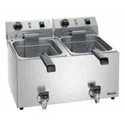 Bartscher Fritteuse SNACK IV Plus, XXL 6600 W - Doppelfritteuse mit 2x 9 Litern für bis zu 7 kg Lebensmittel, mit Fettablasshahn und Kaltzonen-Technologie für optimale Frittierergebnisse. Ideal für Gastronomie und große Haushalte.