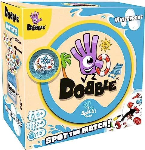 Asmodee , Dobble Waterproof , Card Game , Ages 6+ , 2-8 Players , 15 Minutes Playing Time