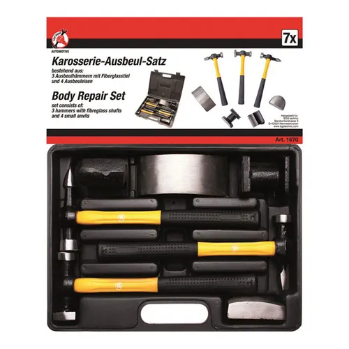 Karosserie-Ausbeulsatz "BGS" - 7-tlg mit Fiberglasstielen - Sonstige Handwerkzeuge - Hochwertiger 7-teiliges Set mit Fiberglasstielen für präzises Ausbeulen und Reparieren von Karosserien, ideal für Profis und Hobbymechaniker.