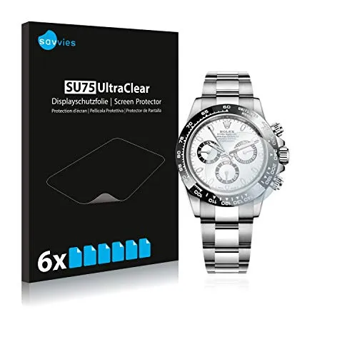 Savvies 6 Stück Schutzfolie für Rolex Cosmograph Daytona (40 mm) Displayschutz-Folie Ultra-Transparent