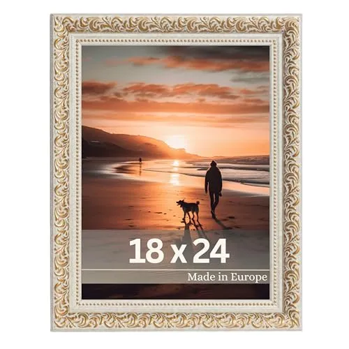 VictoR vintage Bilderrahmen „Rubens“ in 18x24 cm gold beige - Leiste: 30x20mm - Echtglas - Fotorahmen barock - antik - Bilderrahmen 18x24 gold