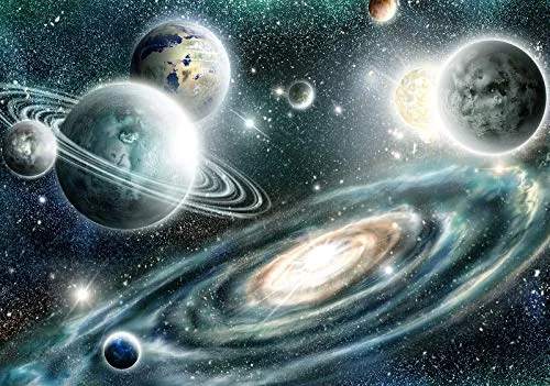 Forwall Fototapete Kosmos Weltall - Planet Galaxie Erde Sterne - Tapeten, hochwertige Vlies-Fototapete mit extrabreiten Bahnen für eine nahtlose Wandgestaltung und kinderleichte Montage. Ideal für Schlafzimmer und Wohnzimmer.