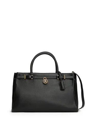 Tommy Hilfiger AMERICAN ICON TOTE LEATHER - Elegante Damen Handtasche aus Leder mit abnehmbarem Schulterriemen und TH-Schloß-Schmuckelement, ideal für stilvolle Auftritte.
