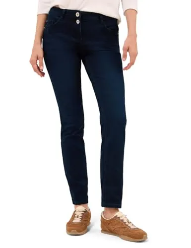 Damen Regular-fit Jeans CECIL "Style Scarlett", Gr. 30, Länge 34, blau - Casual Damen-Jeans im Five-Pocket Style, aus robustem Denim für optimale Pflegeleichtigkeit. Vielseitig kombinierbar und ideal für jeden Tag.