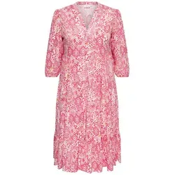 Tunikakleid ONLY CARMAKOMA "CARMILANA 3/4 DRESS WVN NOOS" - Modisches Tunikakleid in Größe 52, mit elegantem Allover-Druck und femininen Volants. Ideal für einen lässigen Look, aus pflegeleichtem Viskose-Webstoff.