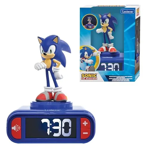LEXIBOOK Sonic The Hedgehog Wecker - Nachtlicht-Wecker mit Sonic-Motiven, 6 inspirierenden Klängen und schlaffreundlichem LCD-Display für ein aufregendes Aufwachen.