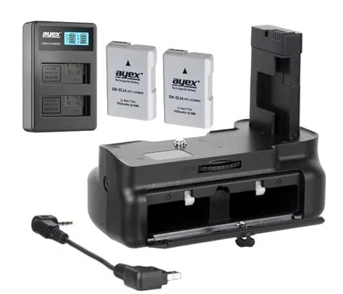 ayex Batteriegriff Kompatibel mit Nikon D5300 D3100 D3200 D3300 wie BG-2F MB-D3100 + 2 x EN-EL14 Akkus + USB Dual-Ladegerät
