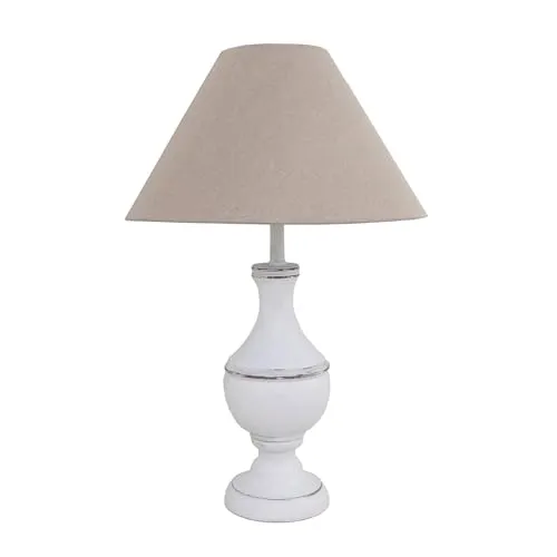 Tischlampe MARLA - Landhausstil Holzlampe in Weiß Beige - Stilvolle Tischlampe im shabby chic Look, ca. 53,5 cm hoch, ideal für gemütliche Wohnräume. E27-Fassung für individuelle Lichtgestaltung.