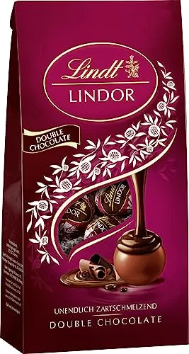 Lindt Schokolade LINDOR Double Chocolate, ca. 10 Kugeln Vollmilchschokolade mit zartschmelzender Füllung, Pralinen-Geschenk, 137g