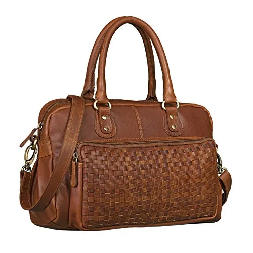 STILORD Elena Vintage Handtasche Damen Umhängetasche geflochten Elegante Ledertasche Shopping Ausgehen weiches Leder Farbe:Cognac - braun