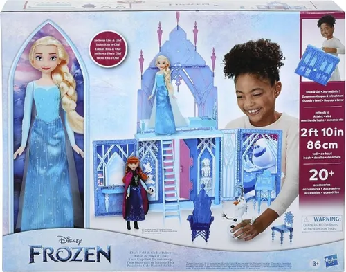 Disney Frozen Palazzo di Ghiaccio di Elsa - Spielfigur Spielsets mit tragbarem Playset, inklusive Elsa Puppe und Olaf, 20 Zubehörteile für endlosen Spielspaß.