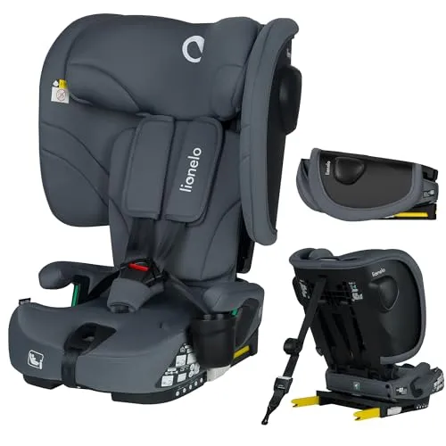 LIONELO NELLY I-SIZE Faltbarer Kindersitz - ISOFIX-Kindersitz für 76-150 cm, faltbar für einfachen Transport, sicher und komfortabel mit 15-fach verstellbarer Kopfstütze und abnehmbarem, waschbarem Bezug.