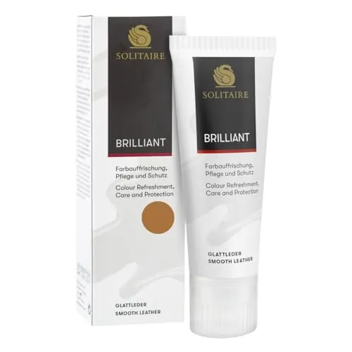 Solitaire Brilliant Ledercreme mit Schwammauträger Glattleder Farbauffrischung, Intensive Pflege, Lederpflege Schuhe, Taschen, Kleidung, 38 hellbraun, 75 ml (1er Pack), 75