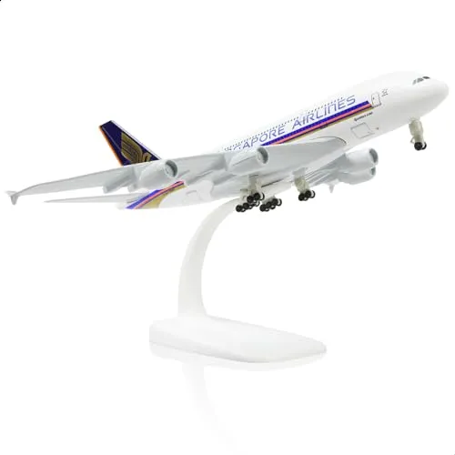 QIYUMOKE 1/300 Metallflugzeugmodell für Singapore A380 für Airbus A380 Modellflugzeug mit Ständer (7.5 Zoll lang) Ausstellungsdekoration für Luftfahrtbegeisterte.