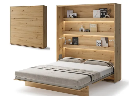 Compleo Schrankbett Vertical Wandklappbett - Kompaktes Wandklappbett in Eiche artisan, ideal für kleine Räume. Mit einer Liegefläche von 160 x 200 cm bietet es Flexibilität und Platzersparnis.