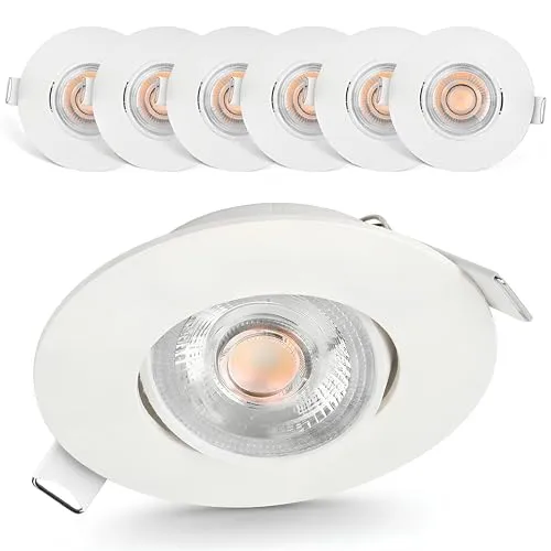 EMOS LED Einbaustrahler 230V, 4.9W / 430lm, 50° schwenkbar, Deckenspots warmweiß 3000k | Led Spot flach 68mm Lochmaß | Set mit 6 Stück LED Spots 230V, Einbauleuchten rund Weiß